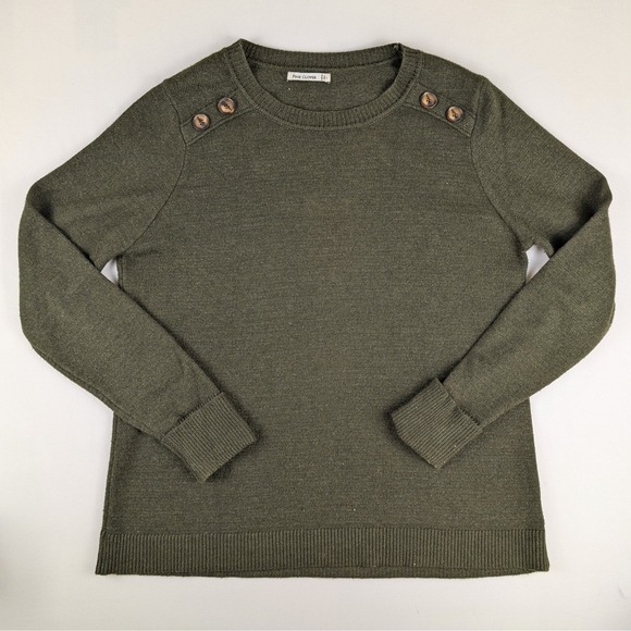 Pink Clover Sweater Women's Large Olive Green Button Shoulder Knit Top Soft - Picture 1 of 8